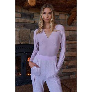 Lavender Ribbed V-Neck Bodysuit